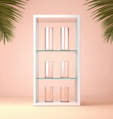 Elegant Glass Display with a Modern White Shelf and Soft Background