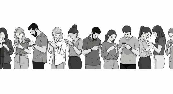 People Engrossed in Smartphones - A Modern Social Commentary.