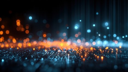 Abstract glowing particles in a digital, dark, futuristic environment