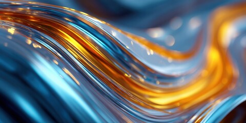 Liquid gold and blue waves with sparkling highlights, a flowing abstract texture