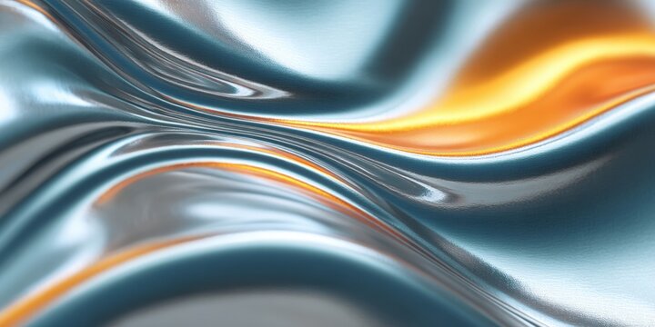 Abstract shimmering liquid chrome with orange highlights, soft focus
