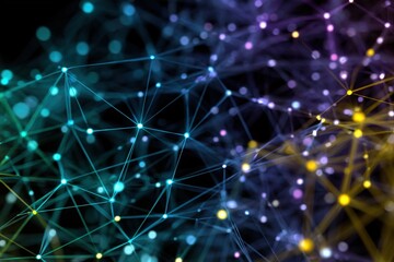 Abstract network of glowing nodes and lines, with a vibrant color gradient