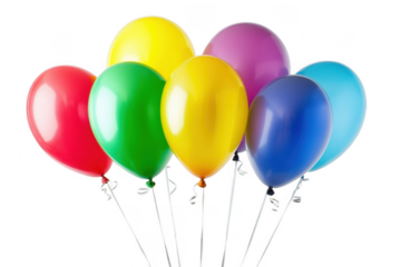 Colorful cluster of party balloons isolated on transparent background