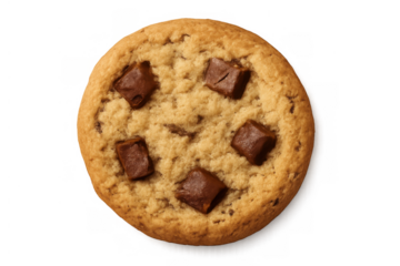 Freshly baked chocolate chip cookie with chunky morsels, sweet dessert snack food, top view, transparent background