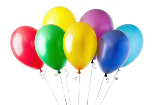 Colorful cluster of party balloons isolated on transparent background