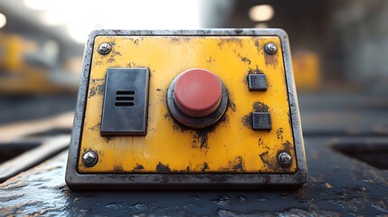 Yellow Industrial Button Control Panel  Close Up with Grunge.