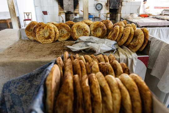 Tashkent, Uzbekistan - August, 2025: tandyr nan of Chorsu Market