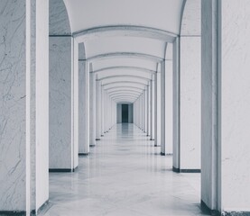 Serene Architecture with Arched Columns and Marble Floor Design