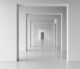 Abstract Minimalist Interior with Repeating White Arches and Doors