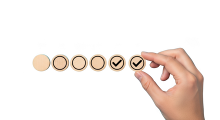 Hand placing checkmark icons in a row isolated on transparent background