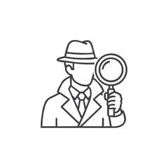 A classic detective in trench coat and fedora meticulously examines clues with a magnifying glass illustrated as a