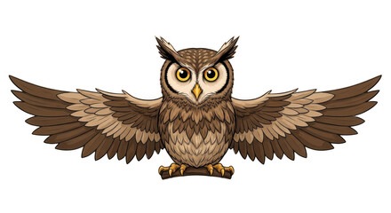 Obraz premium Detailed illustration of an owl with wings spread isolated on transparent background