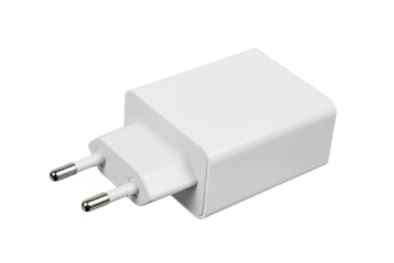 white electric plug USB charger isolated on white or transparent png