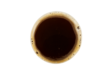 brown round liquid coffee texture with cream foam top view isolated on white or transparent png