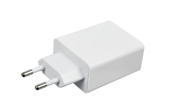 white electric plug USB charger isolated on white or transparent png