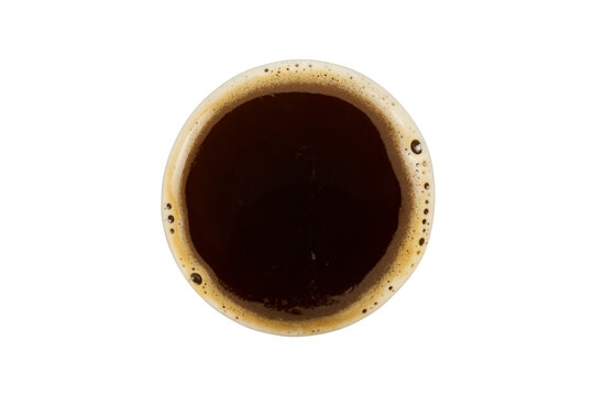 brown round liquid coffee texture with cream foam top view isolated on white or transparent png
