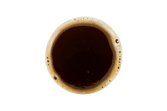 brown round liquid coffee texture with cream foam top view isolated on white or transparent png