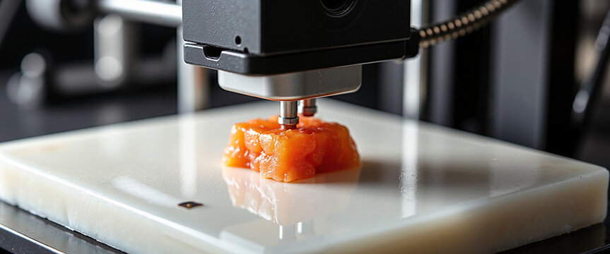 3D food printer creating meals with vibrant orange ingredient  