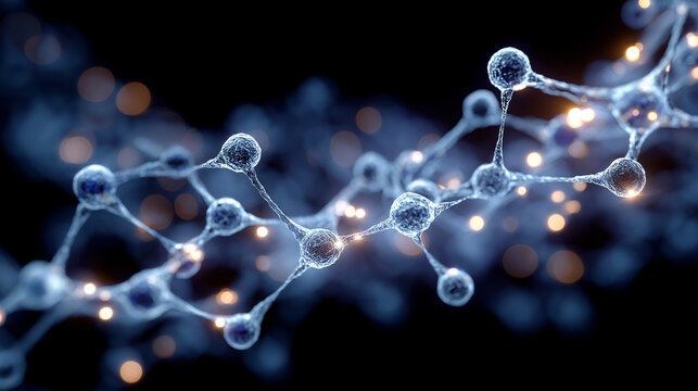 Molecular Network: An abstract macro image of interconnected molecules, representing the intricate structures of scientific and technological advancements.