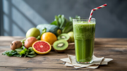 Fresh green smoothie with assorted fruits and vegetables