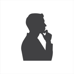 A thoughtful businessman in deep contemplation pondering a critical decision for the future with a monochrome silhouette