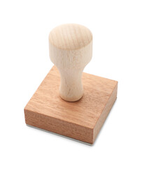 One wooden stamp isolated on white. Office tool