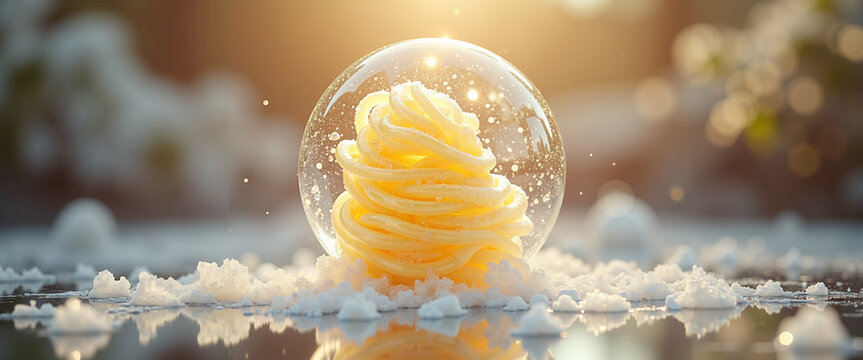 3D food printer creating meals for travelers inside bubble on snow  