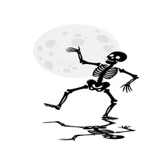 Cartoon Skeleton Dancing Under the Full Moon.