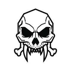 Stylized geometric skull icon with sharp fangs and crossbones, depicting a fierce aesthetic