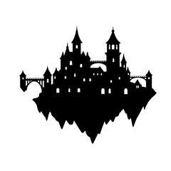 Fototapeta premium Silhouette of a fantasy castle floating in the sky.