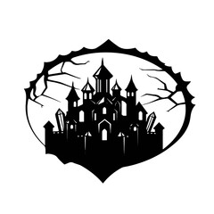 Spooky Gothic Castle Silhouette Illustration.