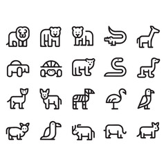 Collection of animal vector icons in minimalist outline style design