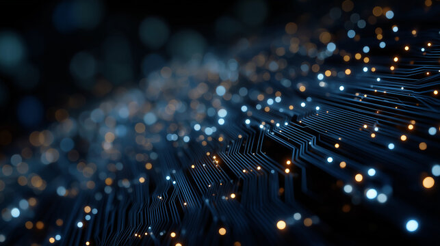 Digital Symphony: A mesmerizing display of interconnected circuit patterns, with radiant nodes of light dancing in the depths of a digital world. - Powered by Adobe