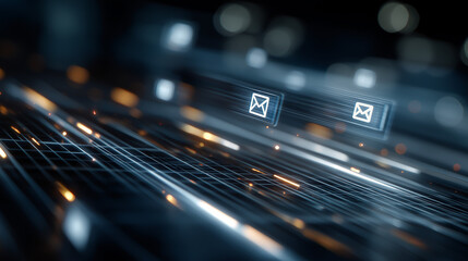 Digital Communication: A captivating illustration of the digital world, with intricate lines of light weaving a path to the destination, and messages conveyed through abstract email icons.