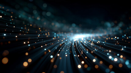 Digital Luminescence: Dynamic display of luminous, thread-like formations, illustrating the core principles of connectivity and network data flow, radiating a sense of technological advancement. 