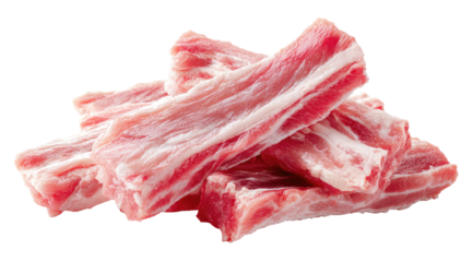 Raw pork ribs, stacked and isolated