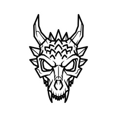 Stylized dragon skull with prominent horns and sharp teeth, isolated on