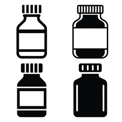 medicine bottle vector icons– simple hospital and medical safety symbols