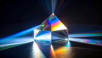 Light refraction through a triangular prism, creating a spectrum of colors
