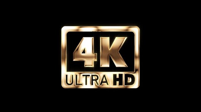 4K Ultra HD Resolution icon or Label Animation in Gold, Premium Display Quality Format Label for Modern Video Content with black and green screen