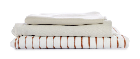 Stack of folded clothes isolated on white