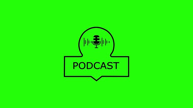 Podcast. Badge, icon stamp logo Motion graphics.on a green background.with 4k video animation.
