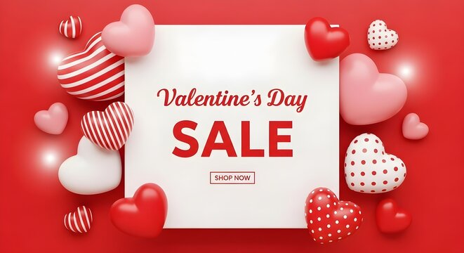 Valentine s day sale announcement with hearts on red background