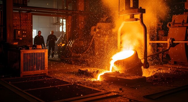 Molten metal pouring in factory environment