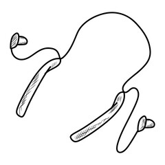 In-ear earbuds sketch, vector illustration. Hand-drawn earbud headphone design. Minimal in-ear headphone lineart
