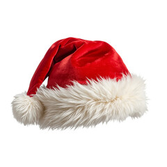 Red Velvet Santa Hat with Fluffy Fur Trim &ndash; Isolated PNG