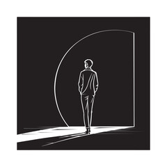 Black vector silhouette illustration of a human figure in the dark for art and design