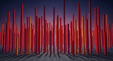 Abstract red column pattern forming graph against dark background