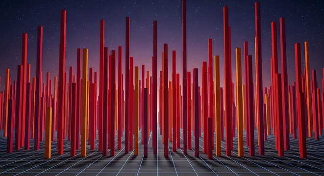 Abstract red column pattern forming graph against dark background