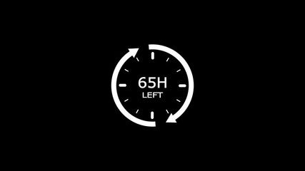 24 hours clock with circle arrow and the numbers 65 Hour left. video animation on a black background, Clock timer, time passage waiting time 4k video animation hour countdown timer. Clock icon. - Powered by Adobe